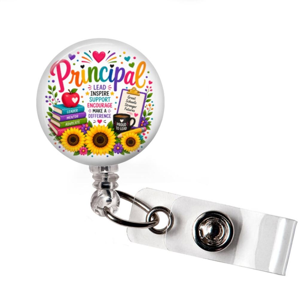 Principal Badge Reel School Administrator Educator Sunflower Teacher Holder